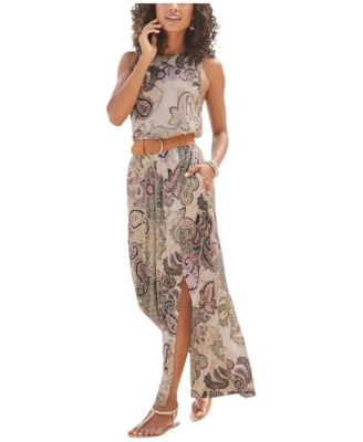 LASCANA Women's Printed Side-Slit Maxi Dress with Pockets