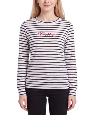 NY Collection Women's Long-Sleeve Crewneck Embroidered T-Shirt
