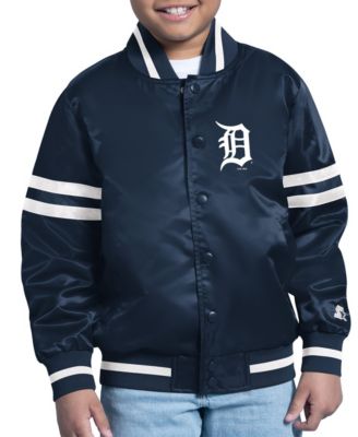 Starter Big Boys and Girls Navy Detroit Tigers Team Logo Full-Snap Satin Varsity Jacket