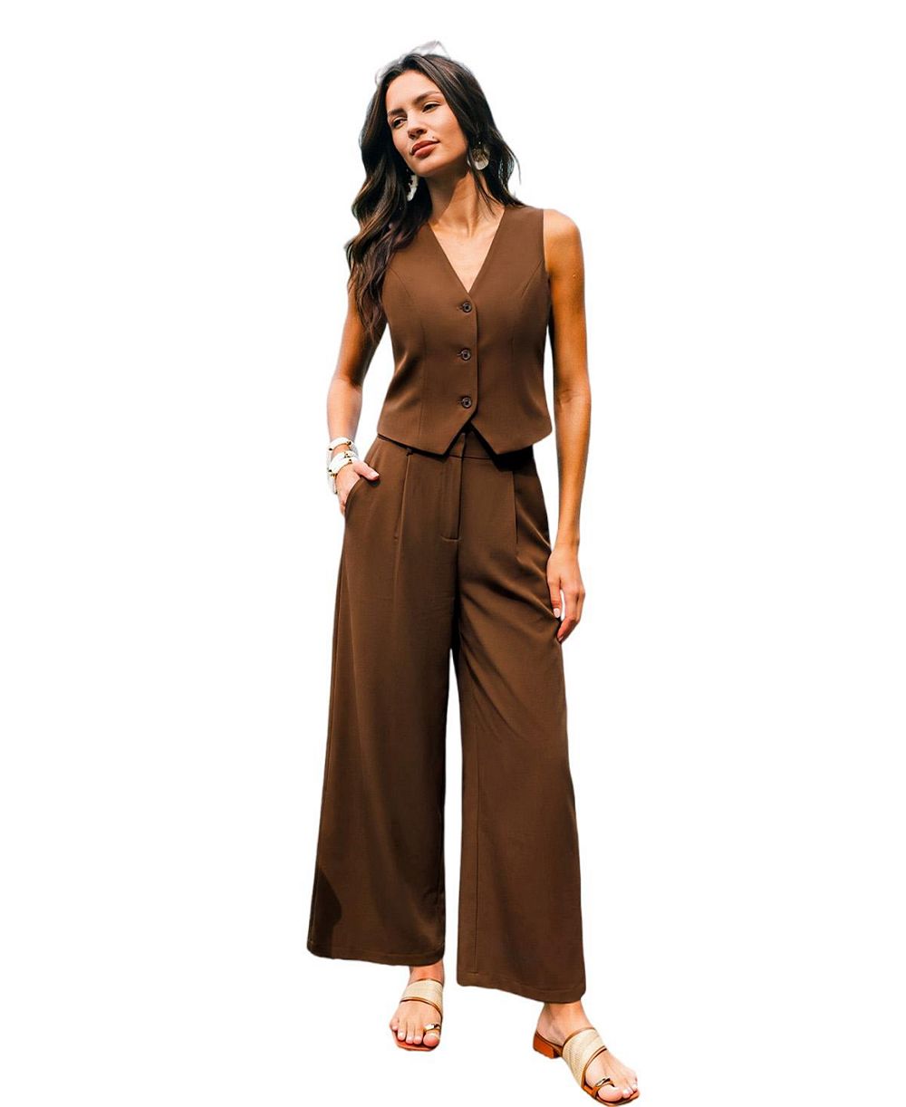 Cupshe Women's Tailored V-Neck Vest and Wide-Leg Pants, 2-Piece Set