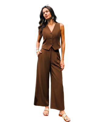 Cupshe Women's Tailored V-Neck Vest and Wide-Leg Pants, 2-Piece Set