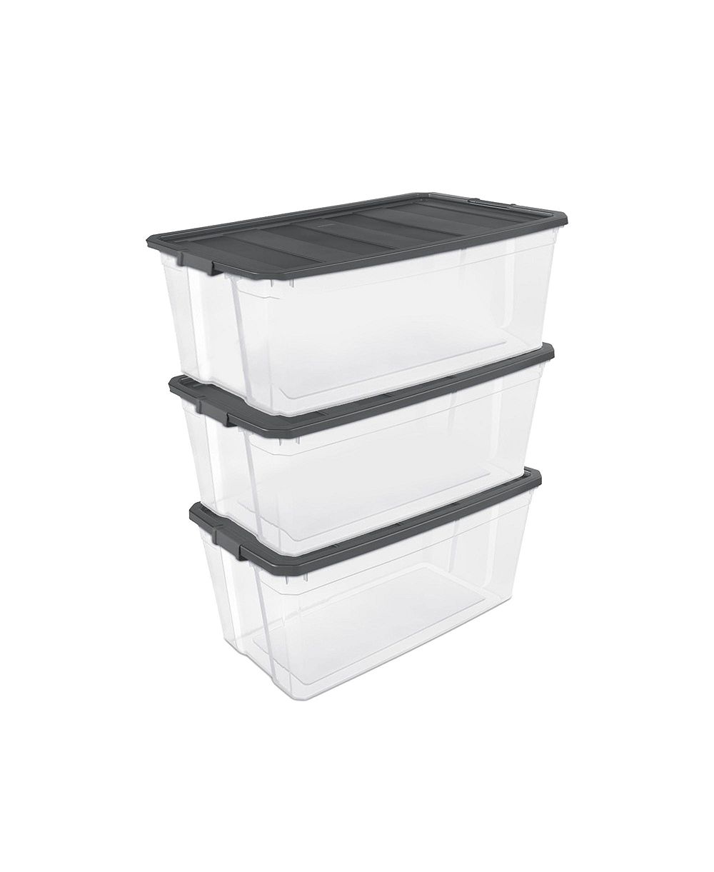 Sterilite 200 Quart Clear Stackable Latching Storage Box Container, Grey, 3 Pack