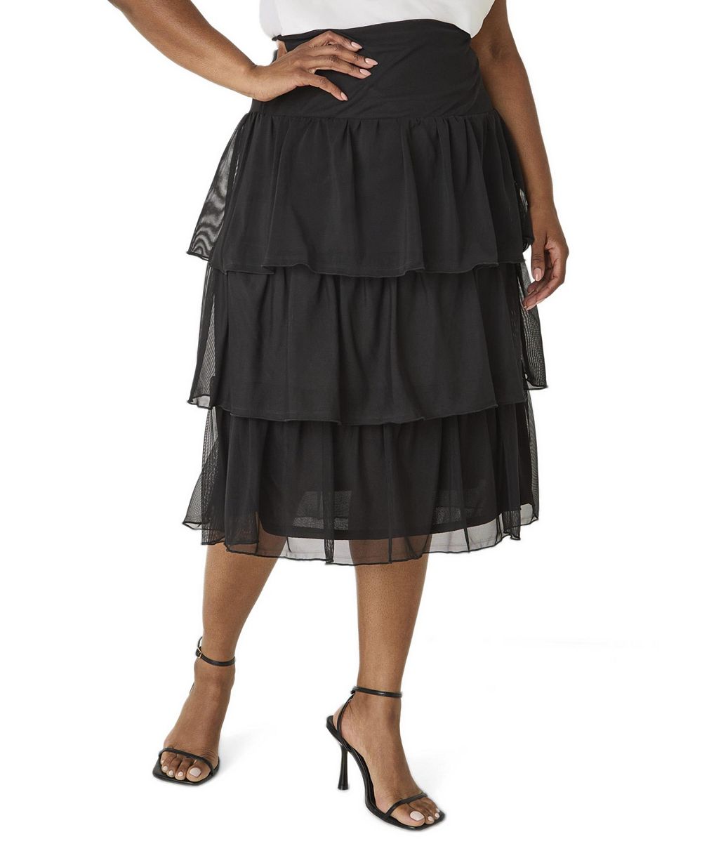 Ashley Stewart Plus Size Tiered Mesh Skirt