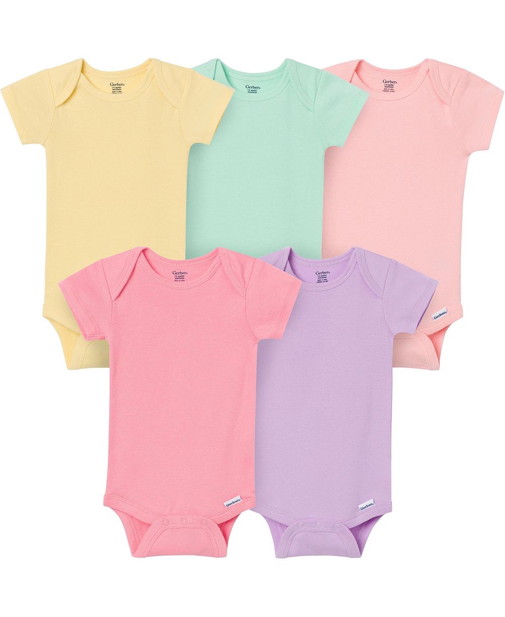 Gerber Baby (0-3 M to 24 M ) 5-Pack Short Sleeve Bodysuits, Pastels