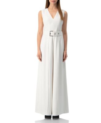 Ivonne Women's Clean V-Neck Buckle-Belt Wide-Leg Tailored Jumpsuit