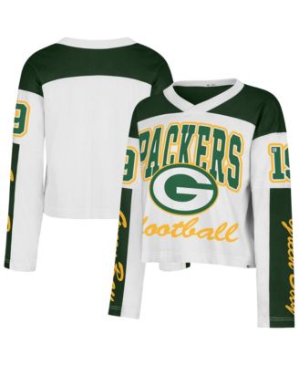 женская футболка '47 с длинным рукавом, белая, Green Bay Packers, Exclamation Metro, V-образный вырез, джерси