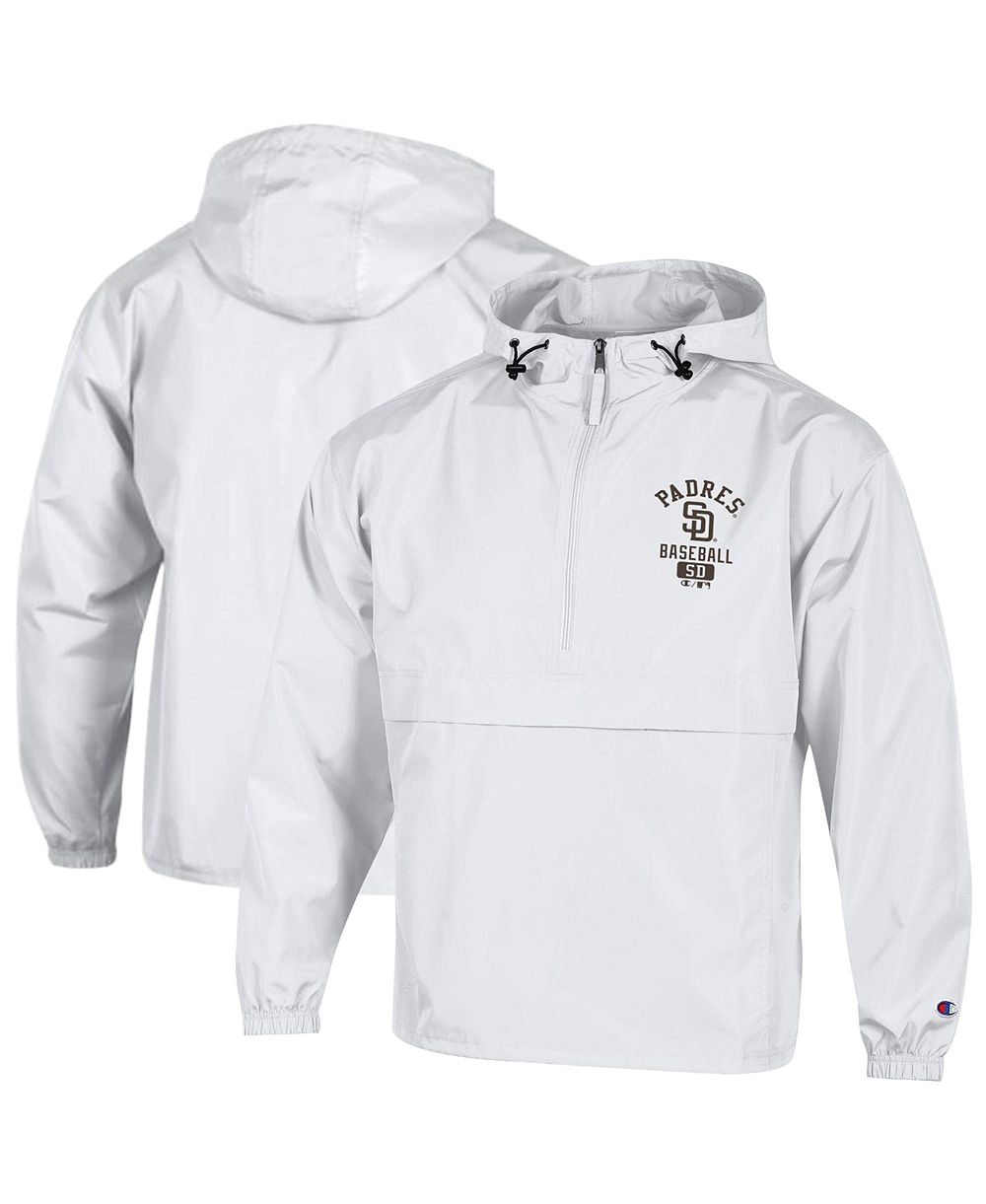 Champion Men's White San Diego Padres Packable Windbreaker Half-Zip Jacket