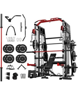 Mikolo Smith Machine Home Gym, 2200 lbs Power Rack Cage with Cable Crossover, Power Rack with 1200LB Capacity Weight Bench and 230 lbs Weight Plate