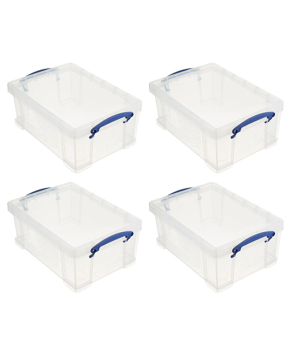 Really Useful Box 9L Storage Container with Snap Lid and Clip Lock Handle (4 Pack)