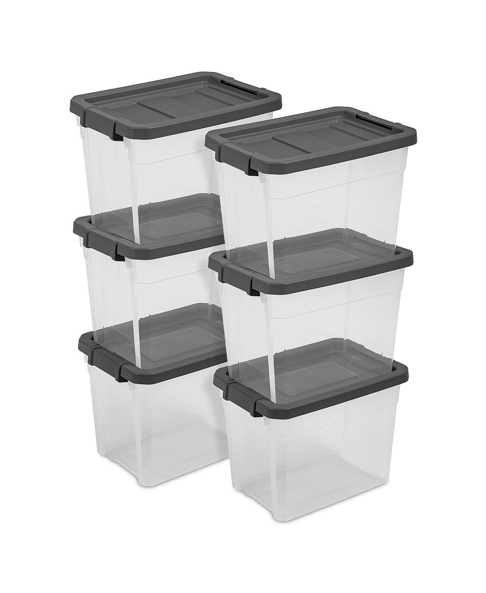 Sterilite 30 Qt Clear Plastic Stackable Storage Bin w/ Grey Latch Lid, 24 Pack