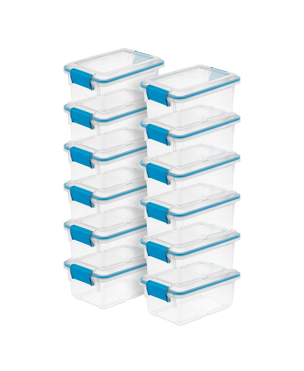 Sterilite 7.5 Quart Clear Plastic Storage Box and Lid w/ Blue Latches (12 Pack)