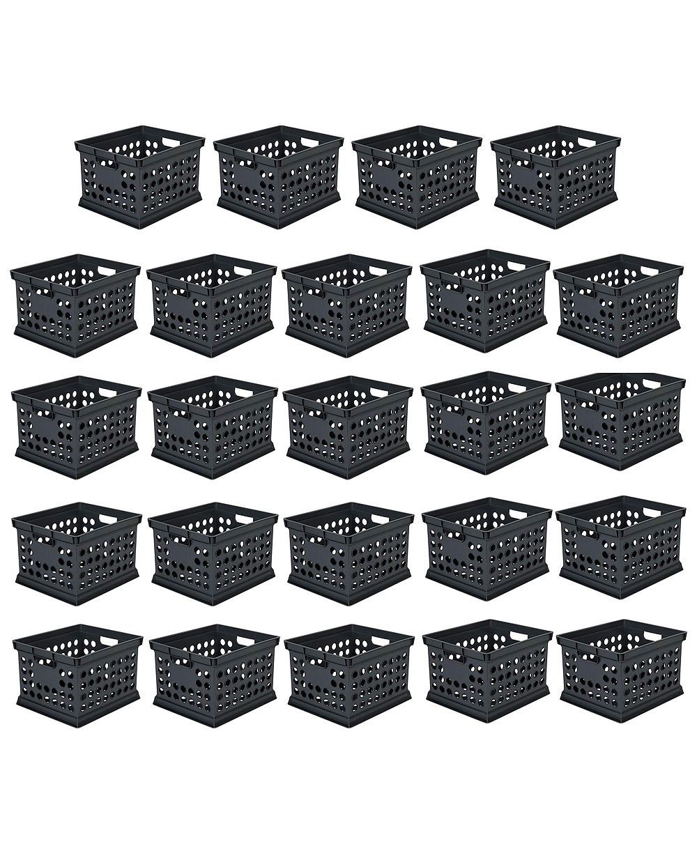 Sterilite Stackable Plastic Storage Open Crate Bin Organizer Box, Black, 24 Pack