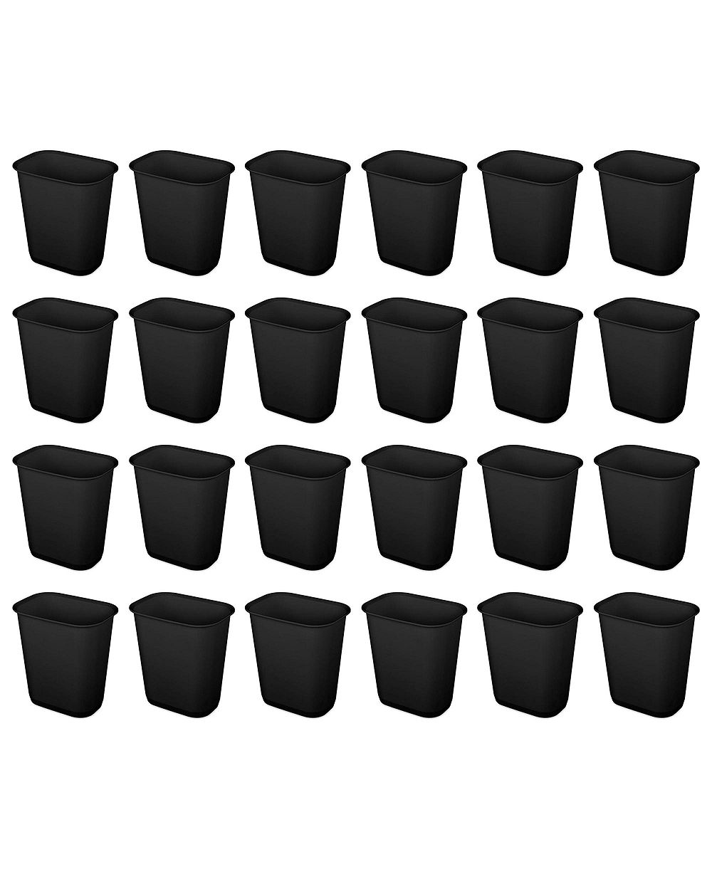 Sterilite 3 Gallon Rectangular Wastebasket Small Home Trash Bin, 24 Pack, Black