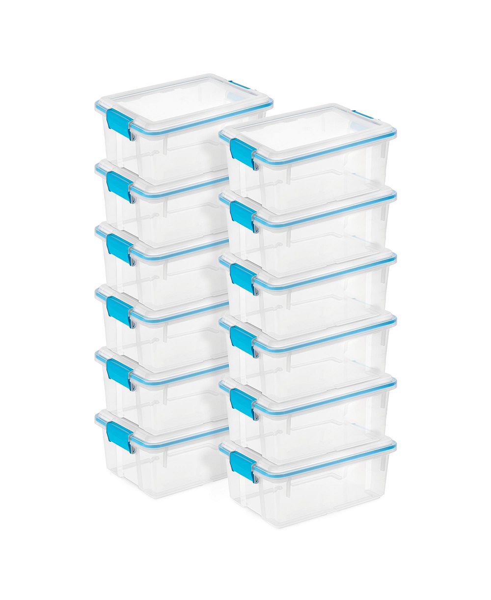 Sterilite 12 Qt Plastic Storage Bin Container Clear Gasket Sealed Box, (12 Pack)