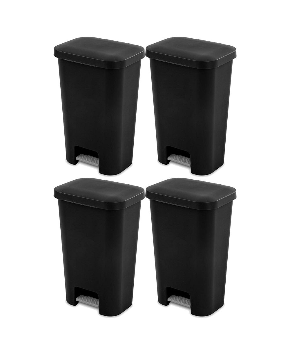 Sterilite 11.9 Gal Rectangle Step On Trash Kitchen Wastebasket, Black (4 Pack)