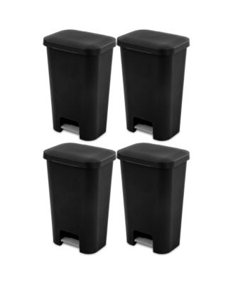 Sterilite 11.9 Gal Rectangle Step On Trash Kitchen Wastebasket, Black (4 Pack)