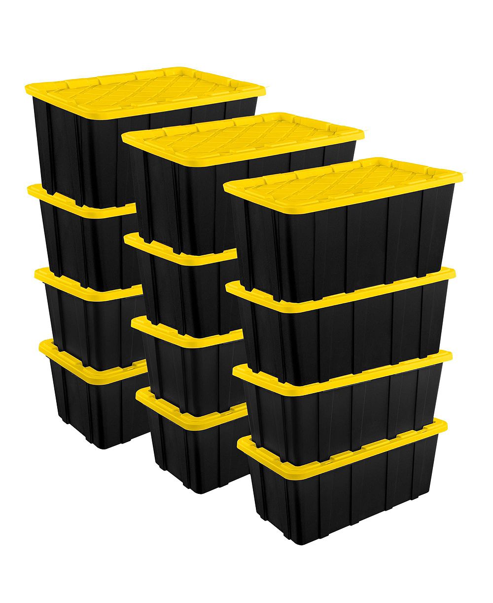 Sterilite 38 Gallon Industrial Stackable Storage Tote Lidded Containers, 12 Pack