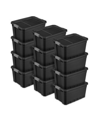 Sterilite 19 Gal Rugged Industrial Stackable Storage Tote w/ Lid, Black, 12 Pack
