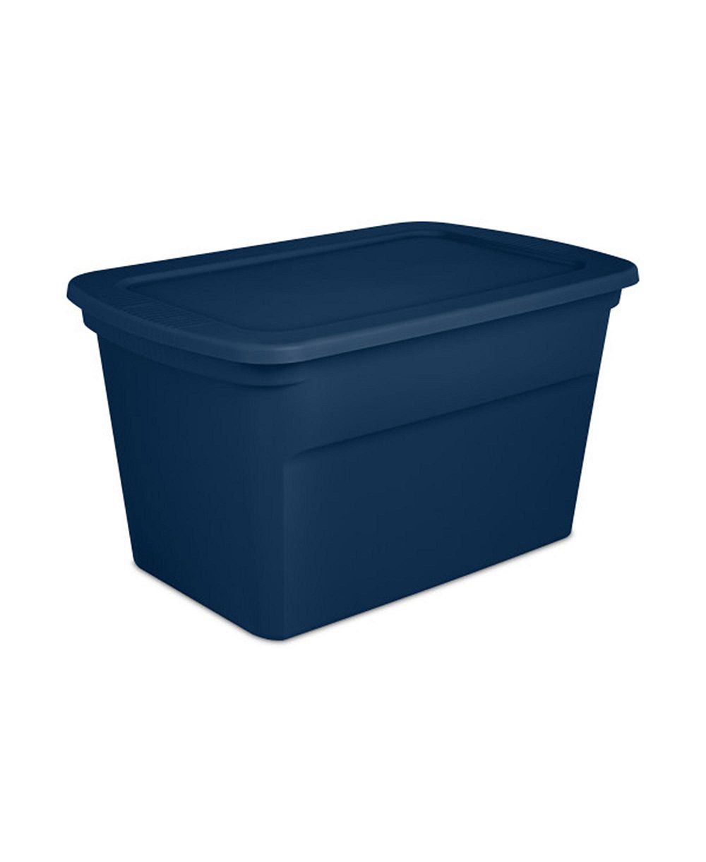 Sterilite Classic Lidded Stackable 30 Gal Storage Tote Container, Blue, 18 Pack