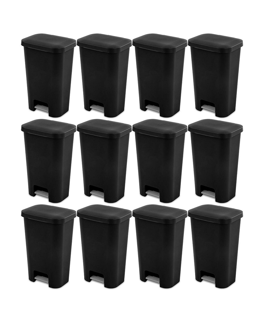 Sterilite 11.9 Gal Rectangle Step On Trash Kitchen Wastebasket, Black (12 Pack)
