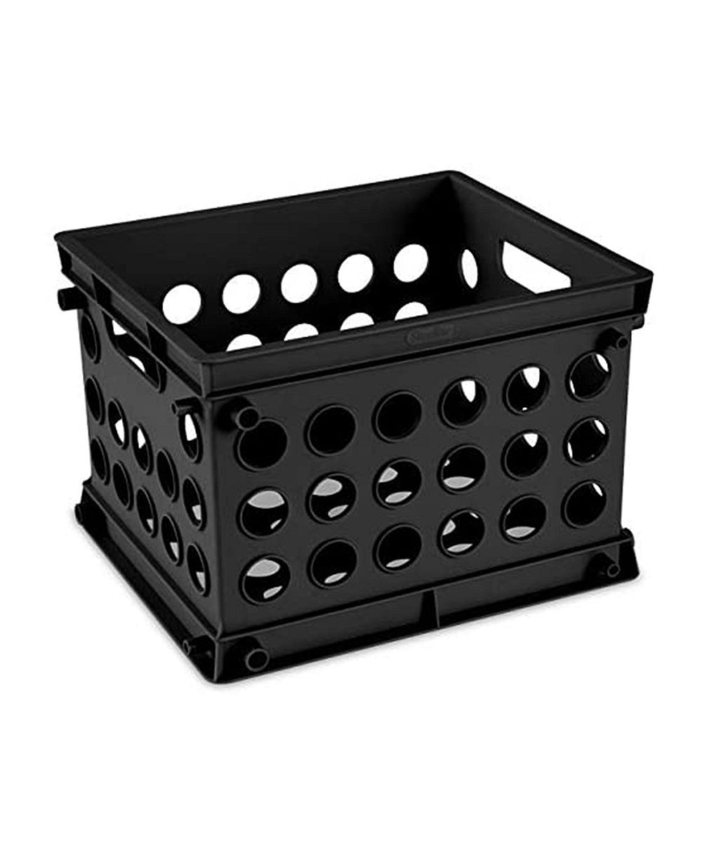 Sterilite Mini Crate, Stackable Plastic Storage Bin with Handles, Black, 24 Pack