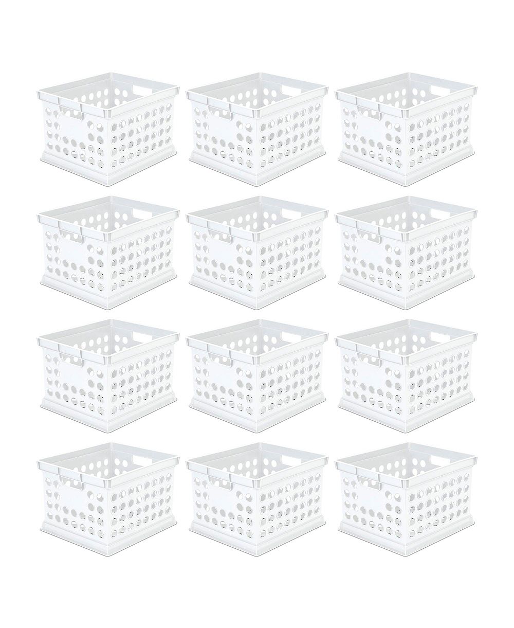 Sterilite Stackable Plastic Storage Open Crate Bin Organizer Box, White, 12-Pack