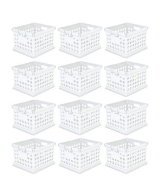 Sterilite Stackable Plastic Storage Open Crate Bin Organizer Box, White, 12-Pack