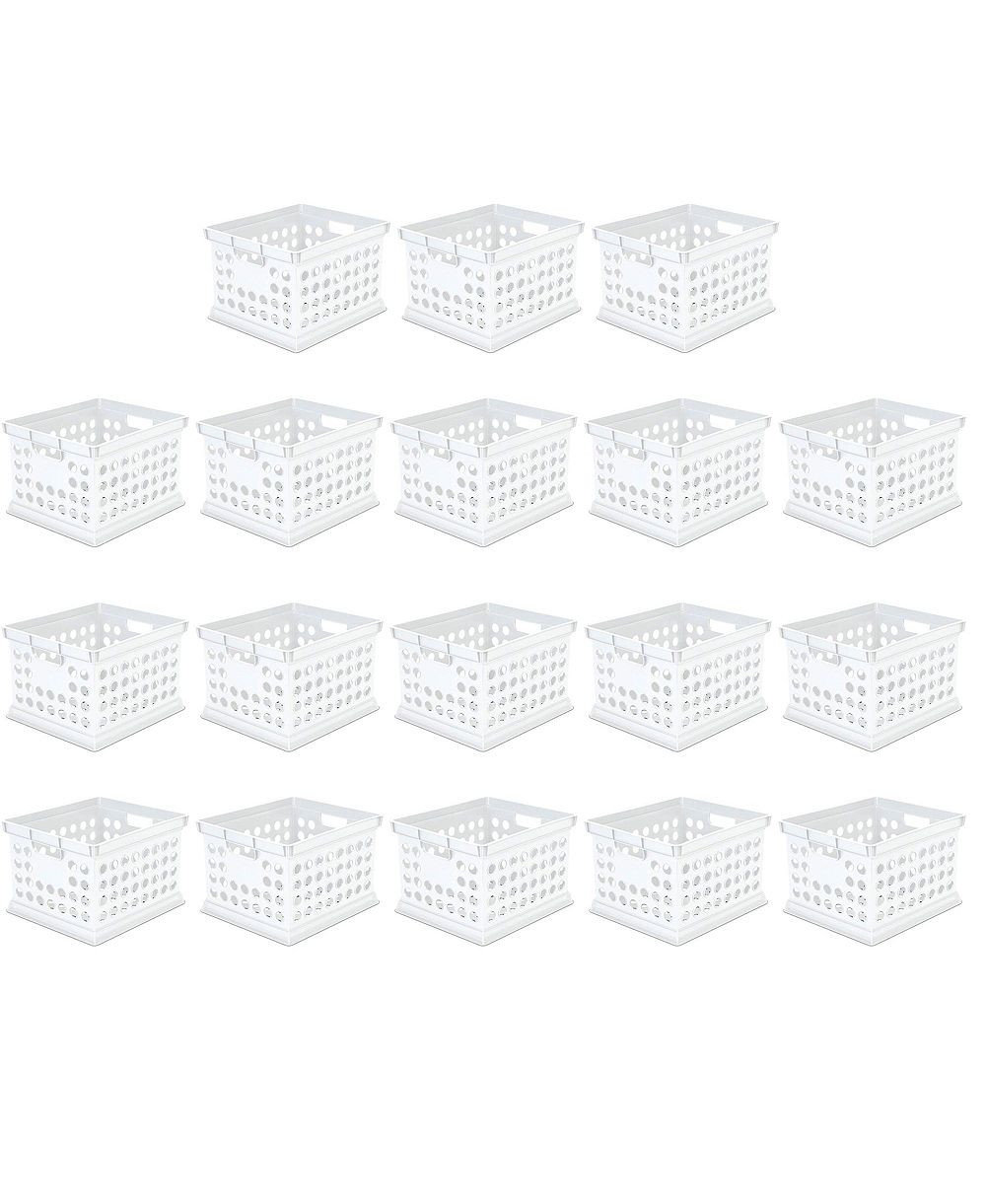 Sterilite Stackable Plastic Storage Open Crate Bin Organizer Box, White, 18-Pack