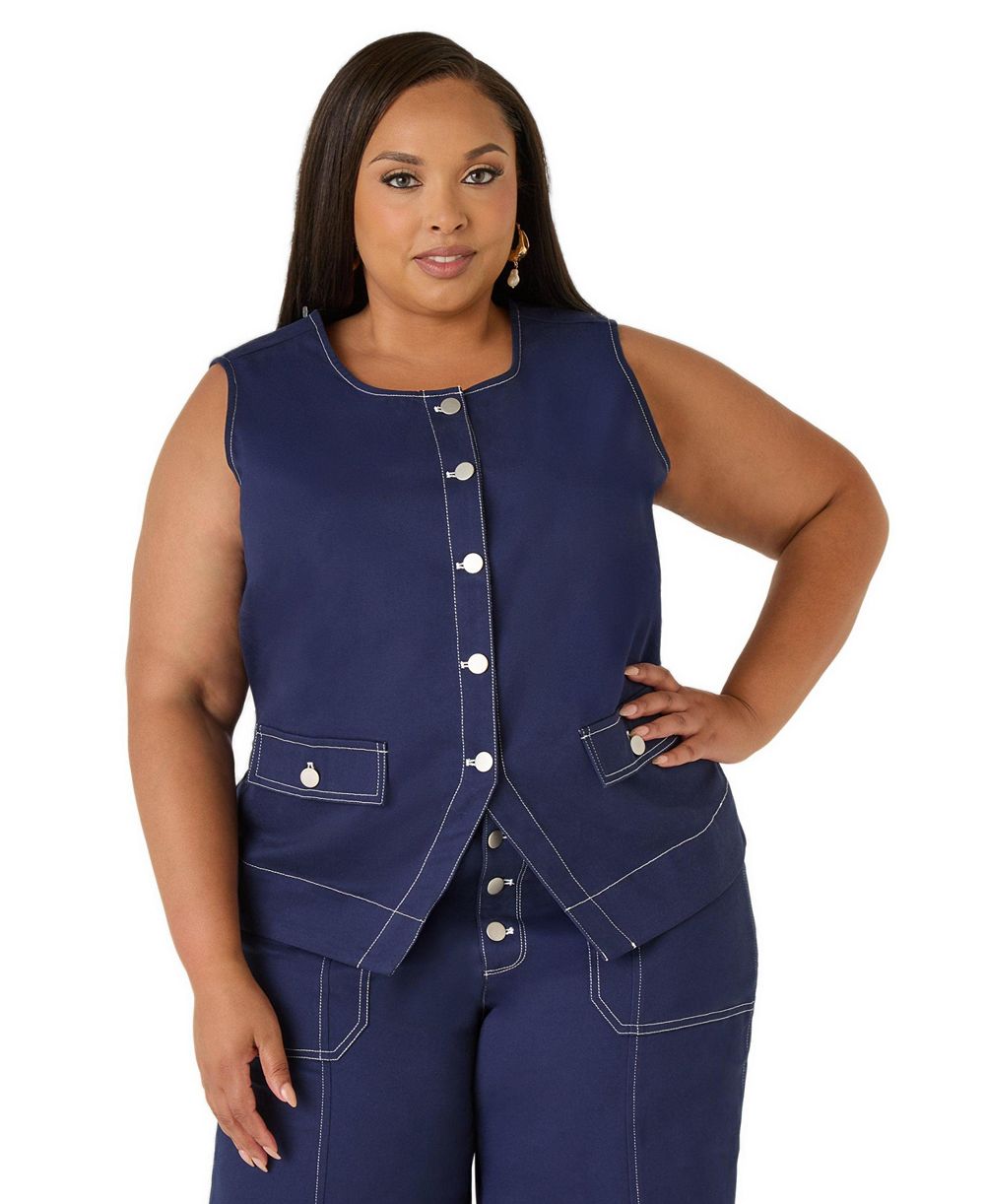 Ashley Stewart Plus Size Tailored Twill Boyfriend Vest