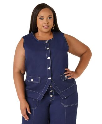 Ashley Stewart Plus Size Tailored Twill Boyfriend Vest