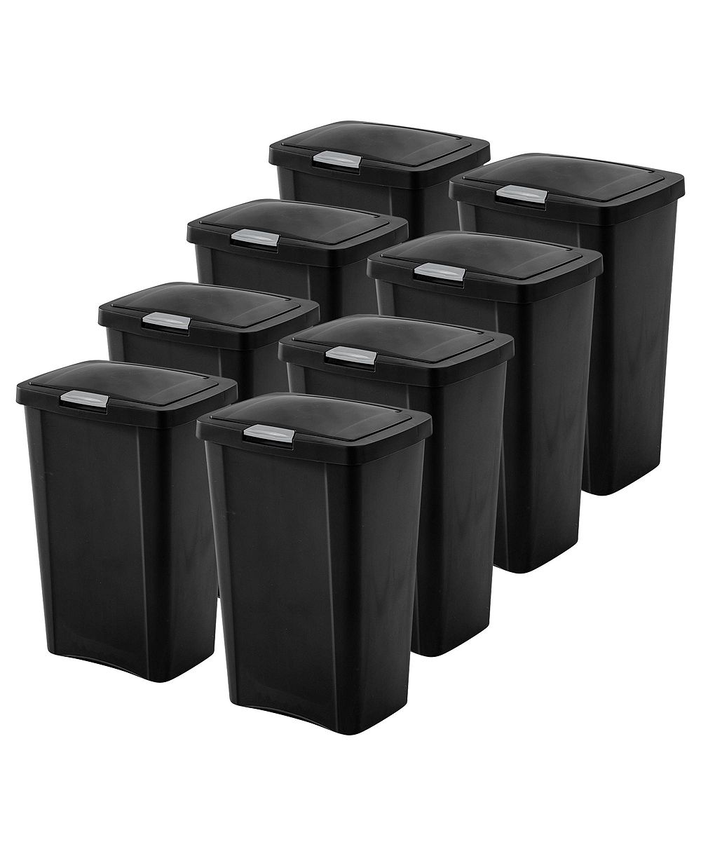 Sterilite 13 Gallon TouchTop Wastebasket with Titanium Latch, Black (8 Pack)