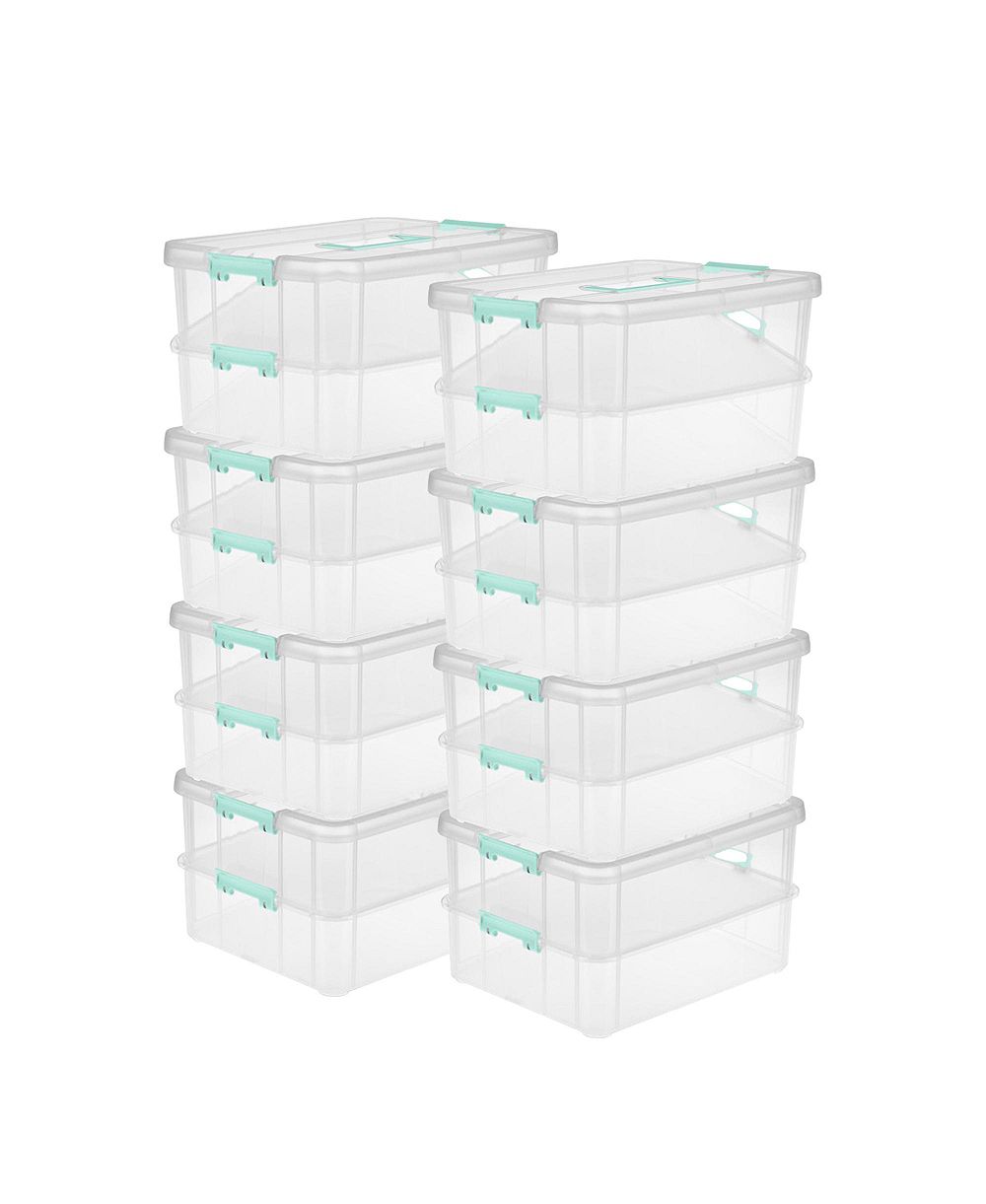 Sterilite Convenient Home 2-Tier Layer Stack Carry Storage Box, Clear (8 Pack)