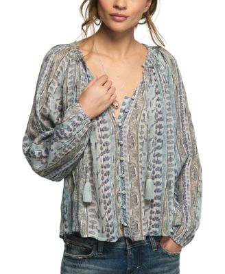 Женская блуза Lucky Brand с длинным рукавом, V-образным вырезом и принтом