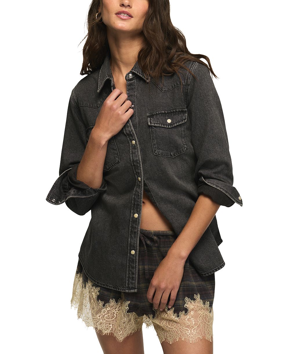 Женская джинсовая рубашка Lucky Brand с длинным рукавом и запахом на пуговицах в западном стиле