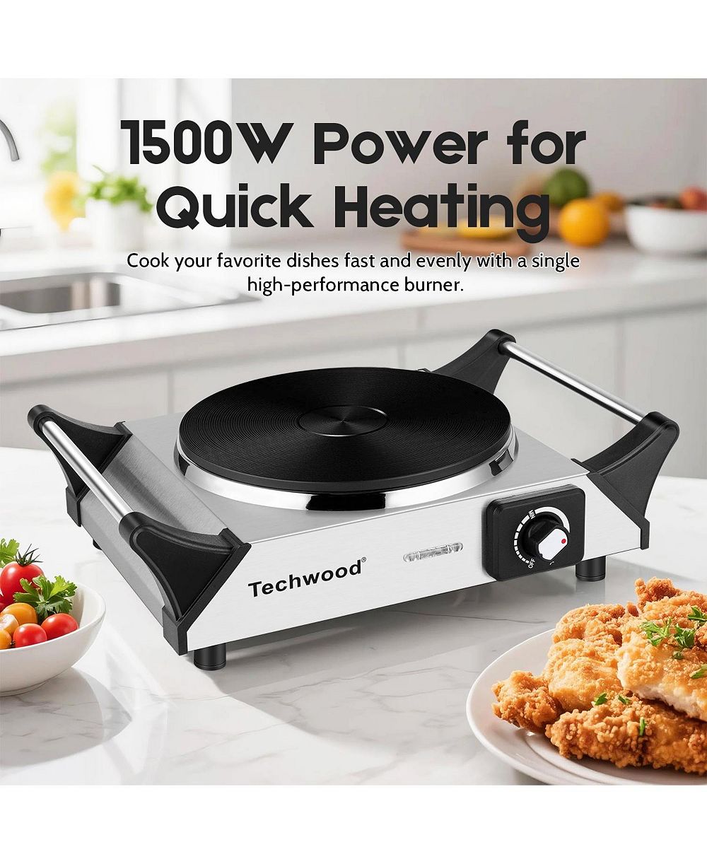 Электрическая плита TECHWOOD для готовки, 1500 Вт, электрическая конфорка, регулировка температуры, индикаторы питания, легкая очистка