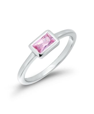 Macy's Pink Cubic Zirconia Baguette Silver-Tone Pinky Ring