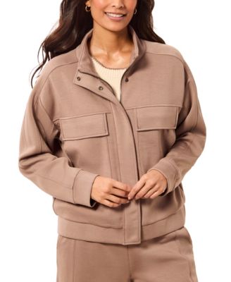 TRIBAL Women's Techno Lux Mock Neck Utility Scuba-Knit Jacket