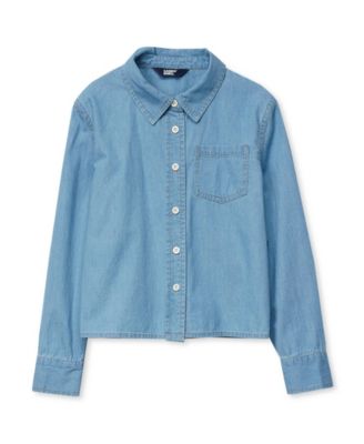 Lands' End детская джинсовая рубашка прямого кроя с длинным рукавом для девочек 4-16 лет