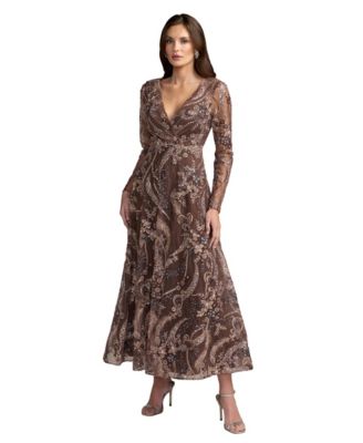 Mac Duggal Women's Floral-Print Embroidered A-Line Dress