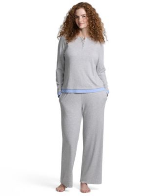 Lands' End Women's Henley-Style Long-Sleeve Top and Wide-Leg Pants, 2-Piece Set