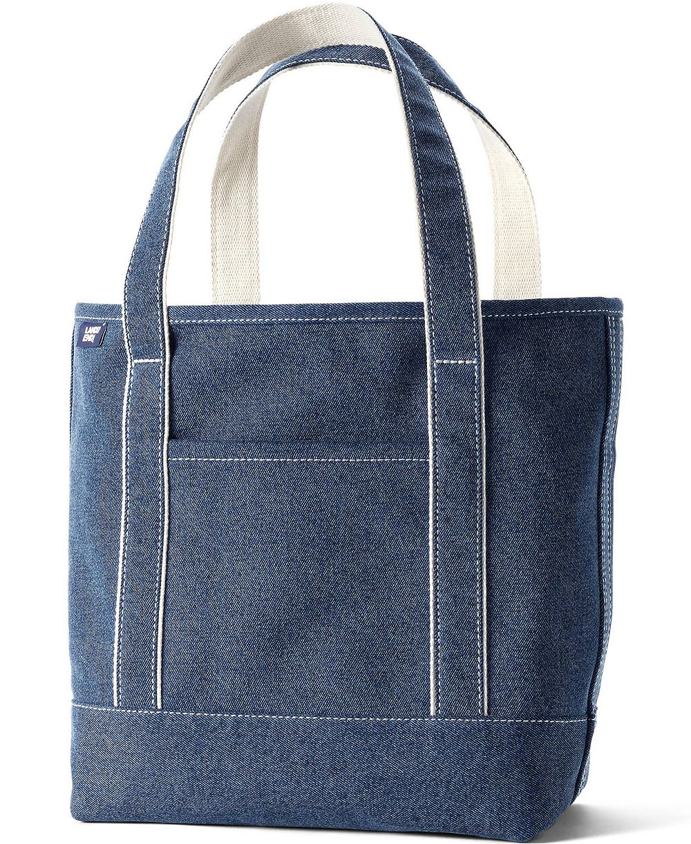 Lands' End Medium Denim Open Top Tote Bag