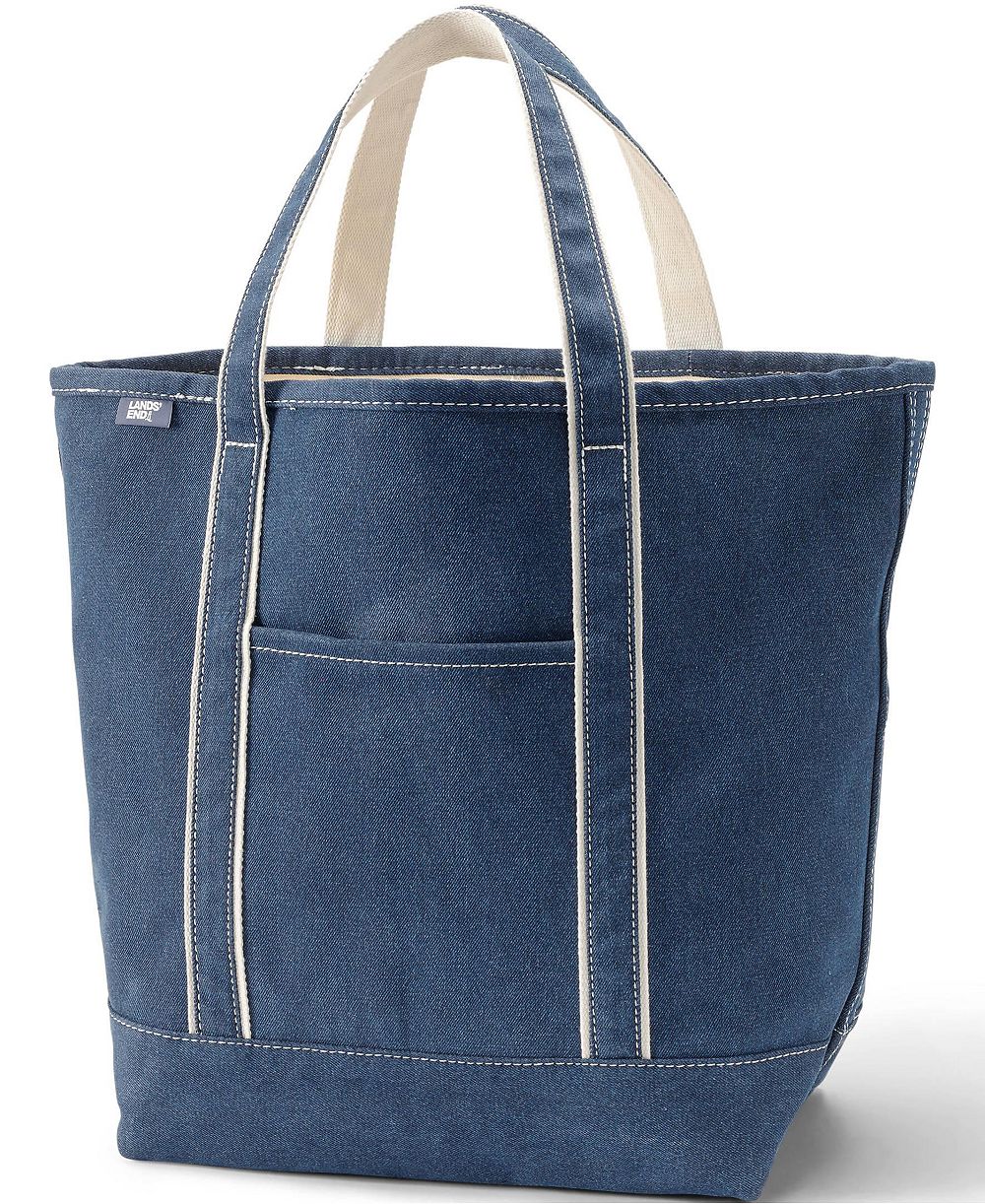 Lands' End Large Denim Open Top Tote Bag