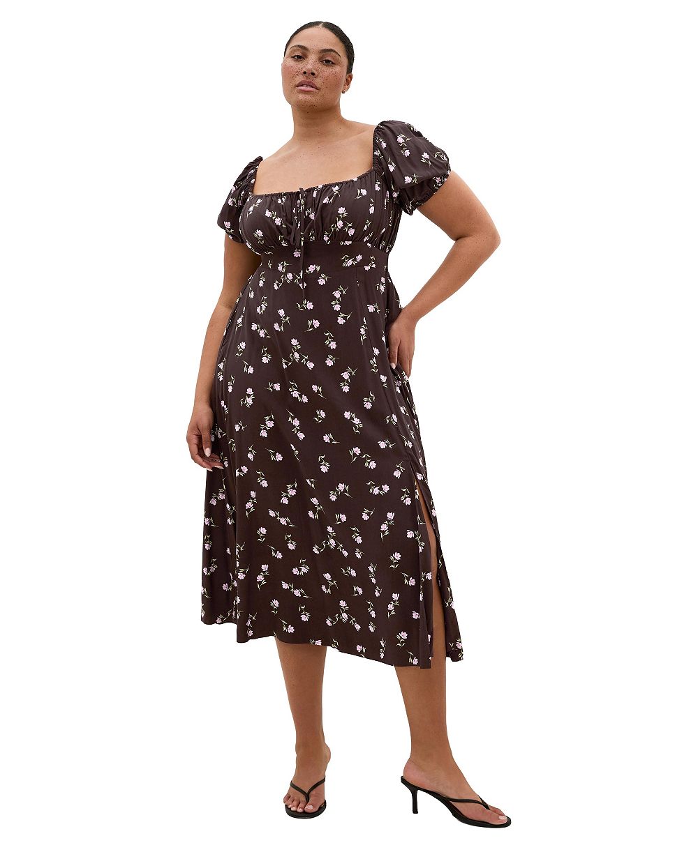 Платье-макси CITY CHIC Plus Size Abbie с цветочным принтом, короткие рукава