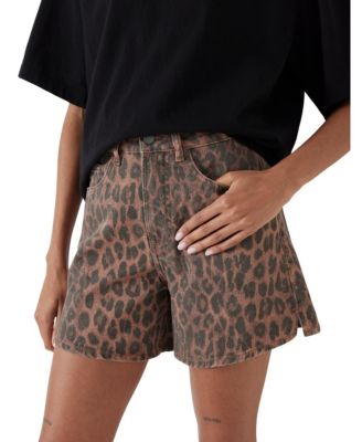 Hush Women's Leopard Print Essential Denim Shorts 'inseam: 3.94'