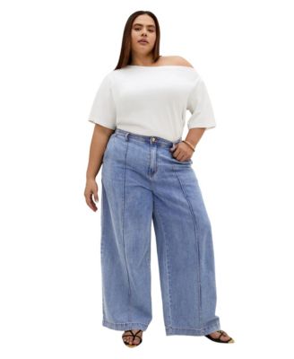 CITY CHIC Plus Size Tilly High-Rise Wide-Leg Elastic-Back Cotton Denim Pants