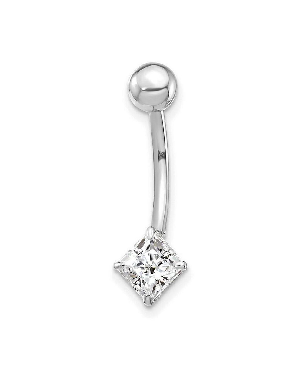 Solid 10k Yellow or White Gold 14G 5mm Cubic Zirconia Square Belly Ring Piercing