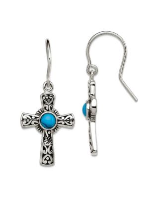 Curata Jewelry серьги-подвески в виде креста из серебра 925 пробы с антикварной отделкой и имитацией бирюзы, 33x16mm