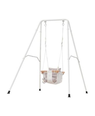 Glintex Toddler Swing and Jumper, 2-in-1 Baby Swing Set and Bouncer with Foldable A-Frame Metal Stand, Canvas Seat and 50 lb Capacity