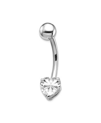 Solid 10k Yellow or White Gold 14G 6mm Cubic Zirconia Heart Belly Ring Piercing