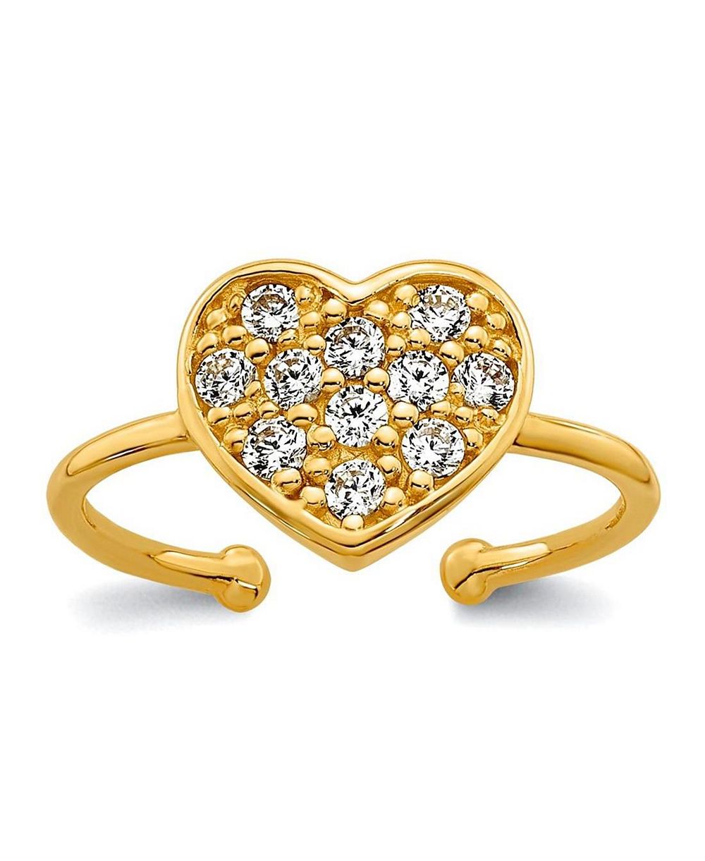 Solid 10k Yellow Gold 8mm Cubic Zirconia Heart Adjustable Toe Ring